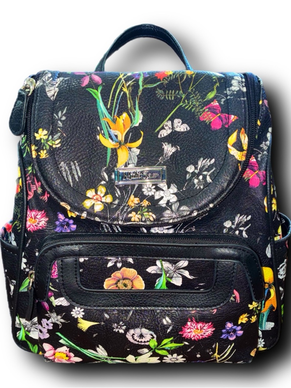 MultiSac Major Backpack in Black Floral Whimsycore Pattern Faux Leather